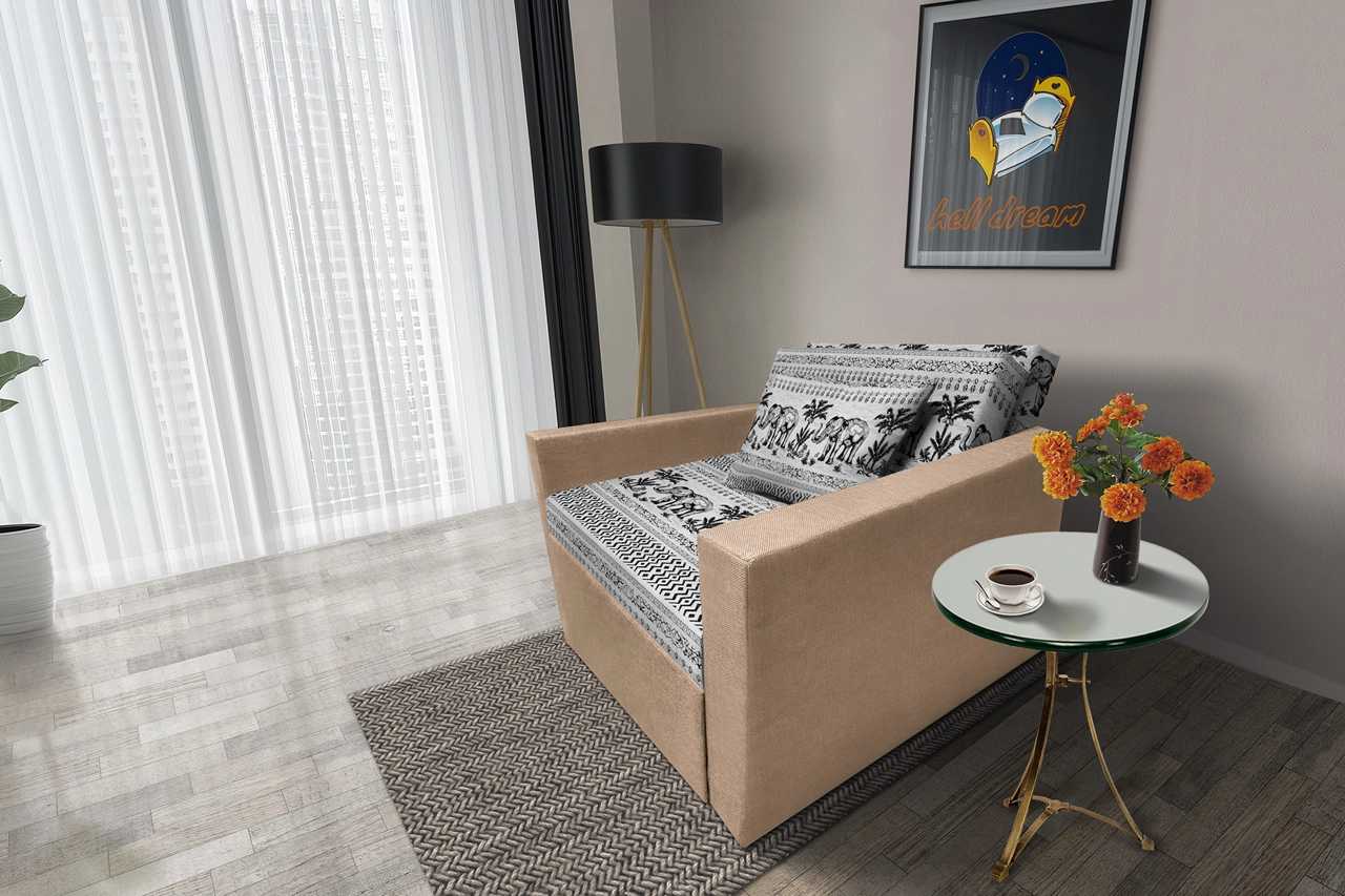 Fáni ágyneműtartós fotelágy világos fahéj szövet