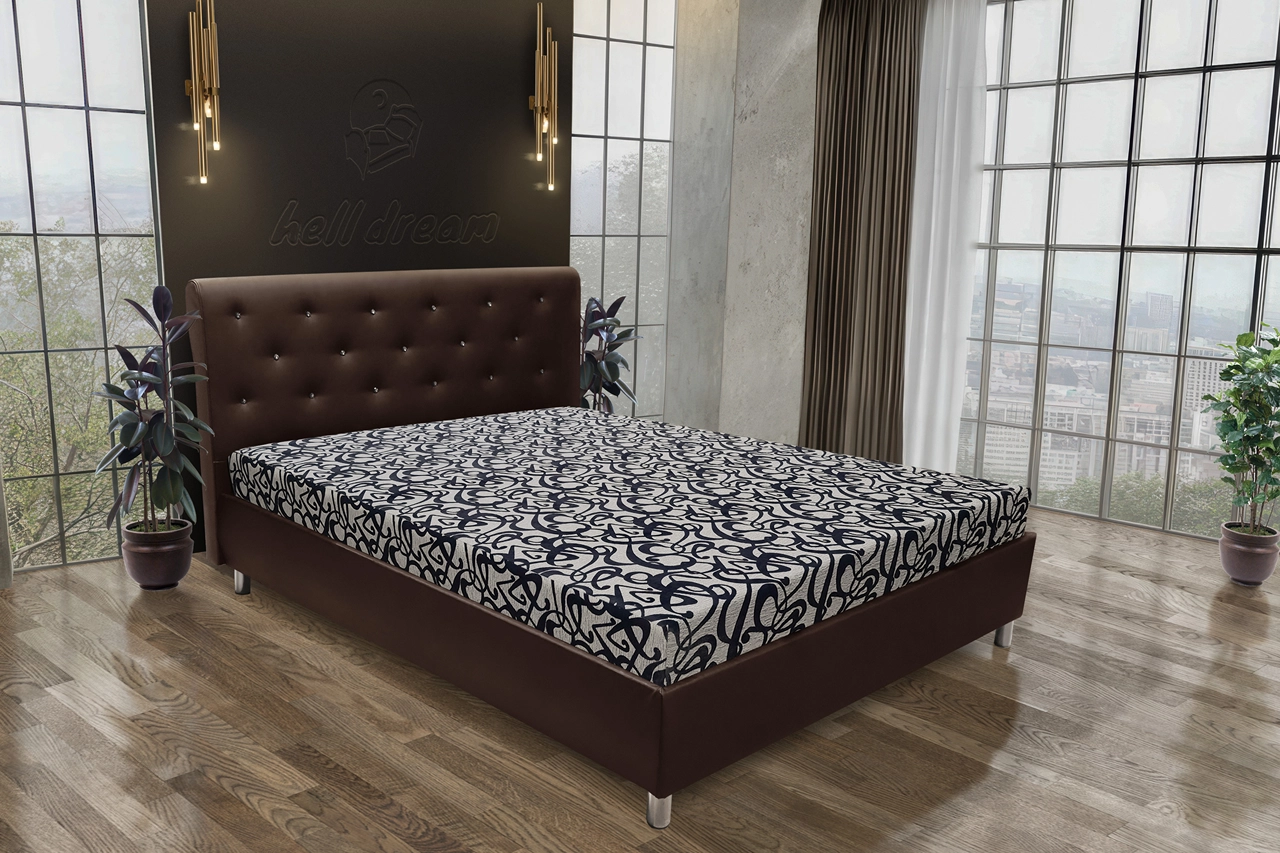 Gyémánt franciaágy barna bőr és tosca mintás szövet