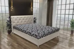 Gyémánt franciaágy bézs bőrés tosca mintás szövet