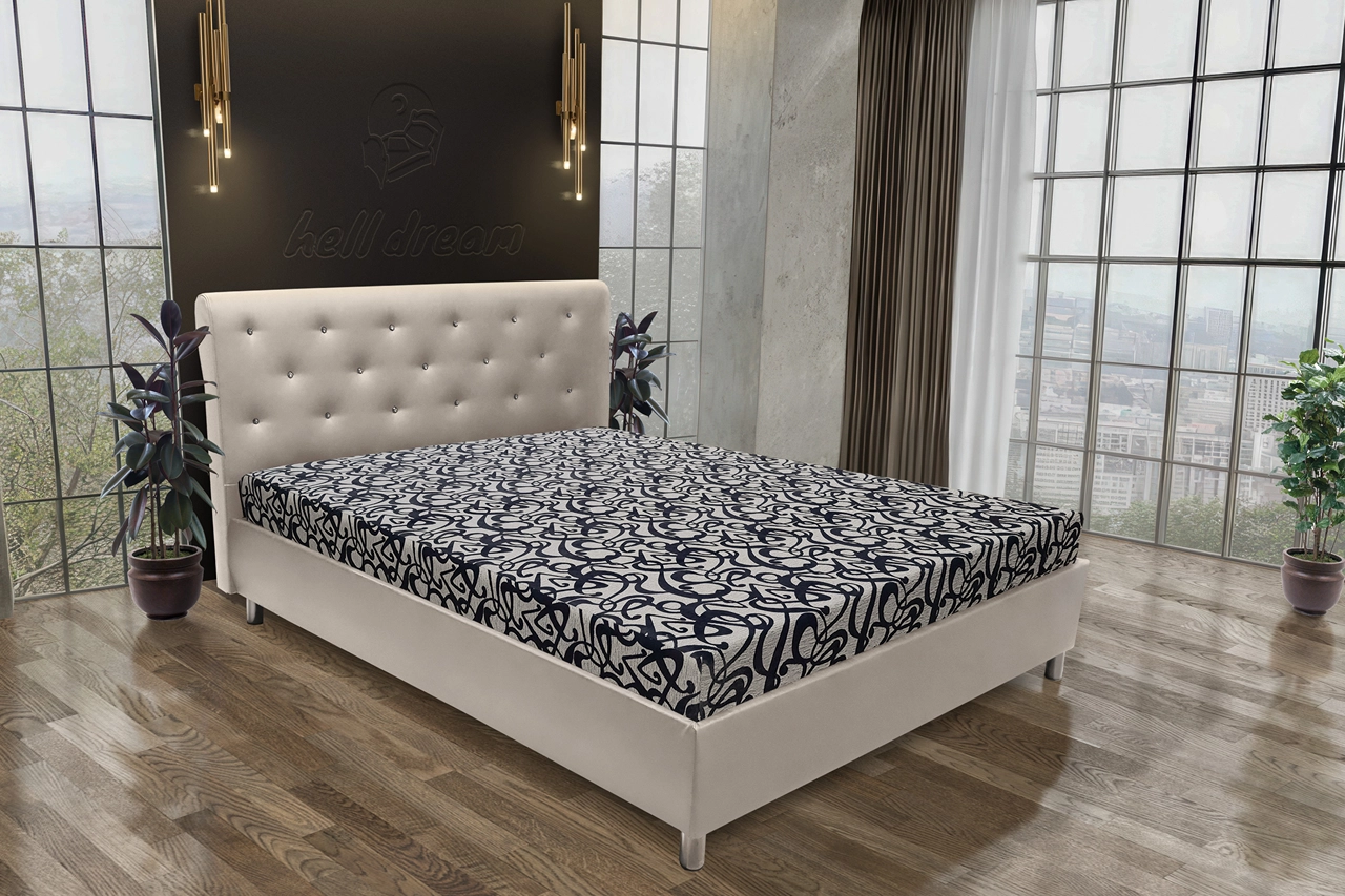 Gyémánt franciaágy bézs bőrés tosca mintás szövet