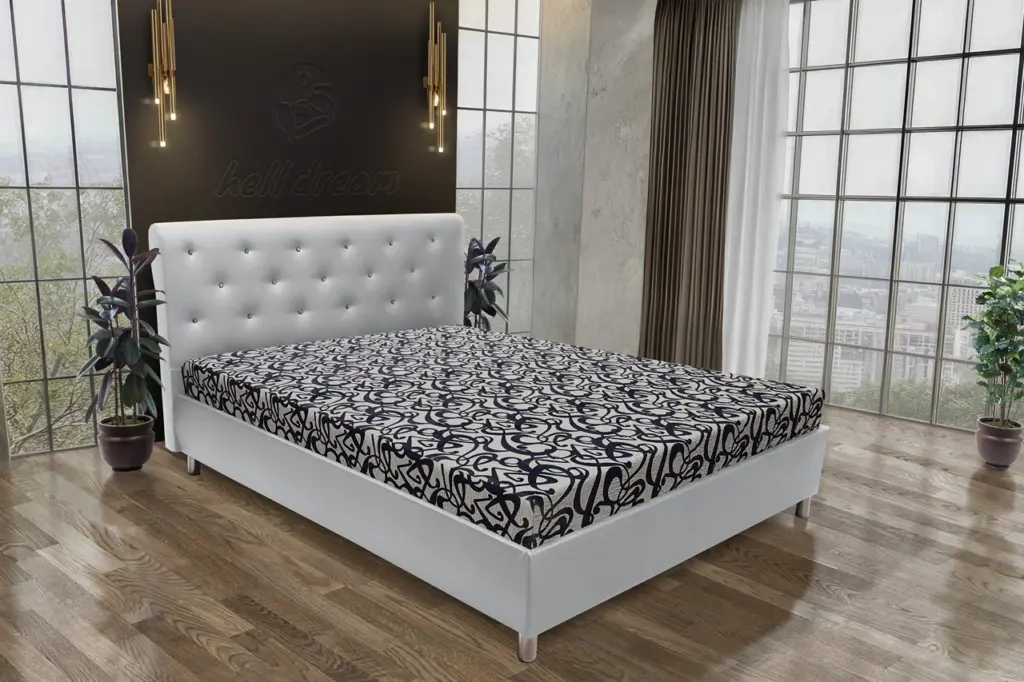 Gyémánt franciaágy fehér bőr és tosca mintás szövet
