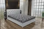 Gyémánt franciaágy fehér bőr és tosca mintás szövet