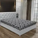 Gyémánt franciaágy fehér bőr és tosca mintás szövet