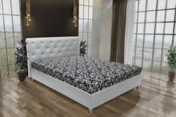 Gyémánt franciaágy fehér bőr és tosca mintás szövet