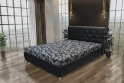Gyémánt franciaágy fekete bőr és fabia mintás szövet