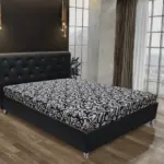 Gyémánt franciaágy fekete bőr és tosca mintás szövet