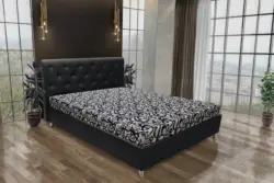 Gyémánt franciaágy fekete bőr és tosca mintás szövet