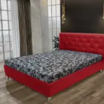 Gyémánt franciaágy japán karminvörös és fabia mintás szövet