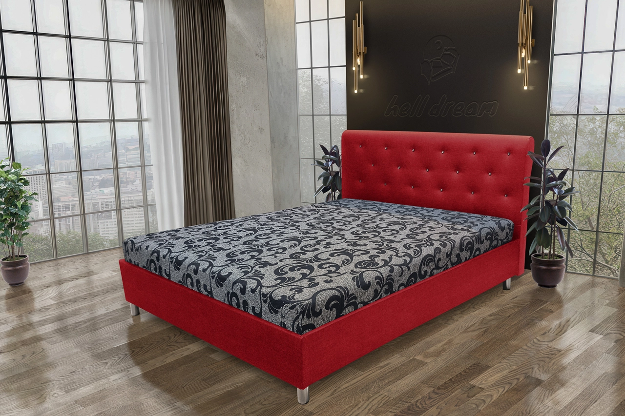 Gyémánt franciaágy japán karminvörös és fabia mintás szövet