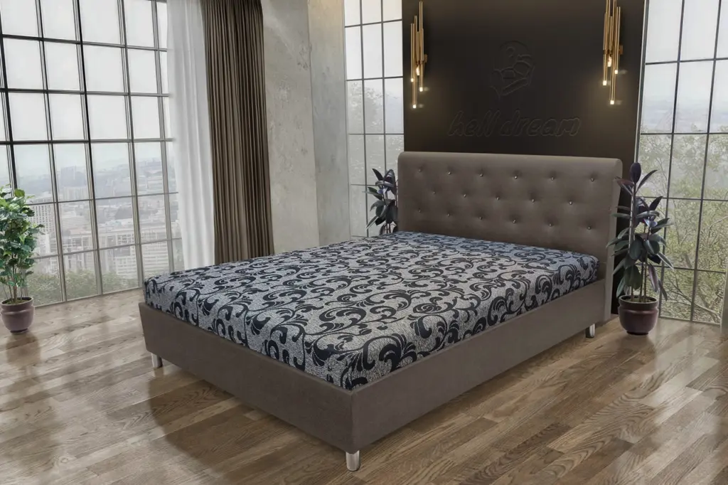 Gyémánt franciaágy mély földszürke és fabia mintás szövet