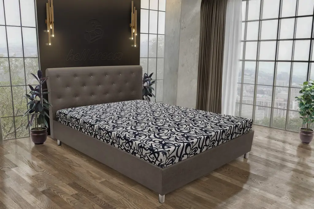 Gyémánt franciaágy mély földszürke és tosca mintás szövet