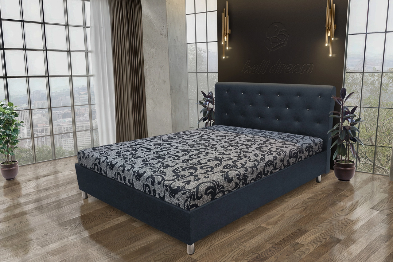 Gyémánt franciaágy ónix és fabia mintás szövet