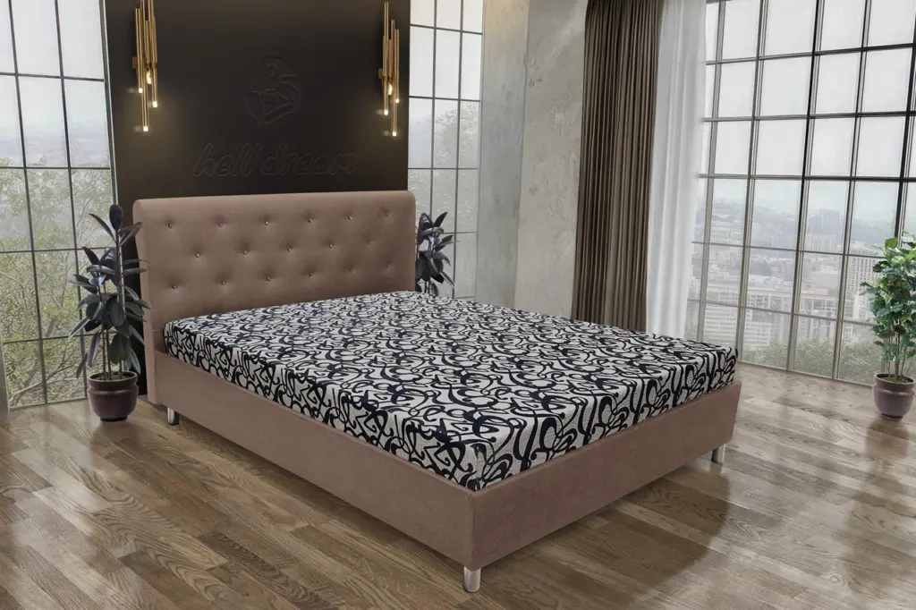 Gyémánt franciaágy pasztell taupe és tosca mintás szövet