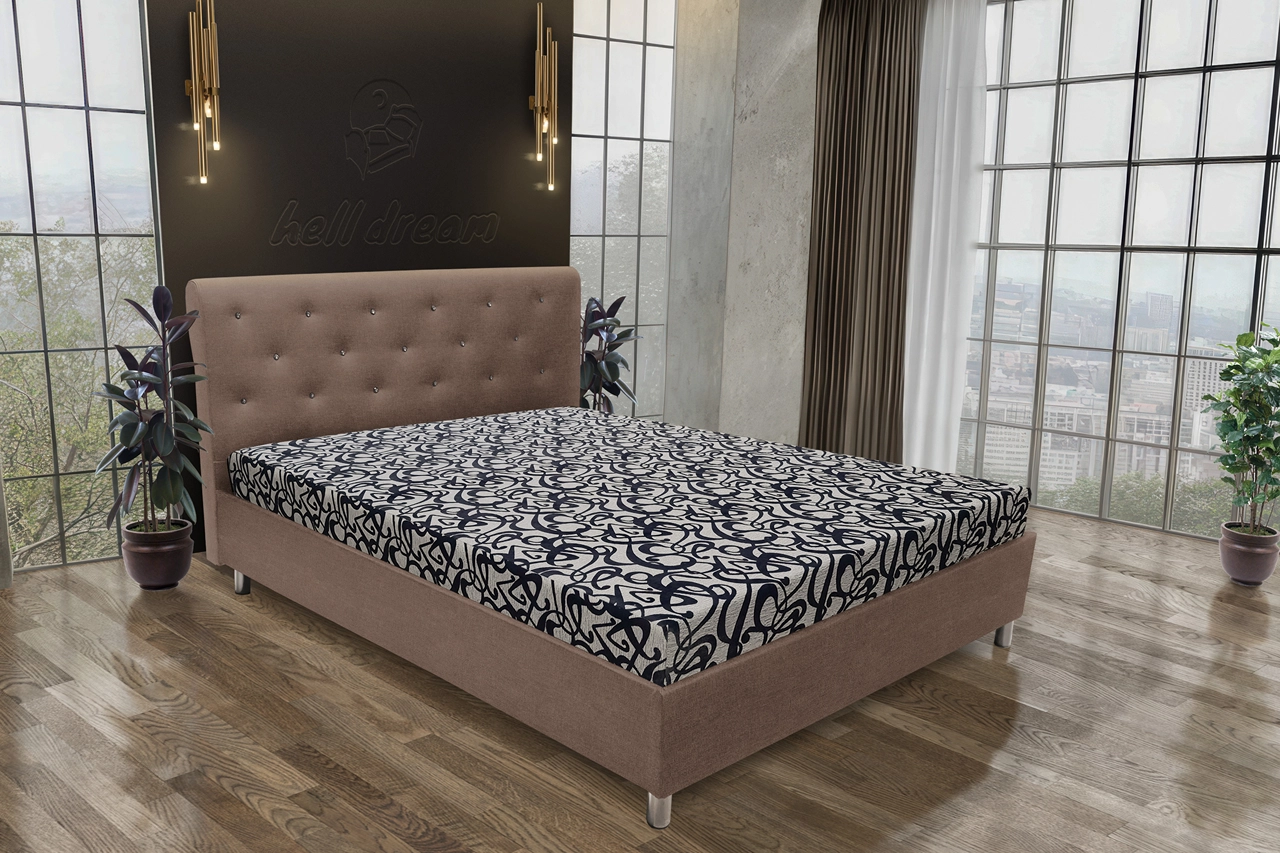 Gyémánt franciaágy pasztell taupe és tosca mintás szövet