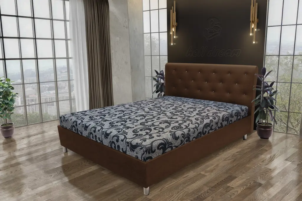 Gyémánt franciaágy sötét mahagóni és fabia mintás szövet