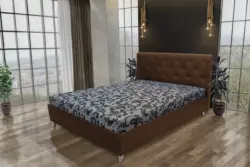 Gyémánt franciaágy sötét mahagóni és fabia mintás szövet