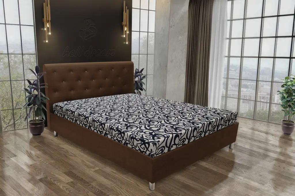 Gyémánt franciaágy sötét mahagóni és tosca mintás szövet