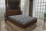 Gyémánt franciaágy sötét mahagóni és tosca mintás szövet