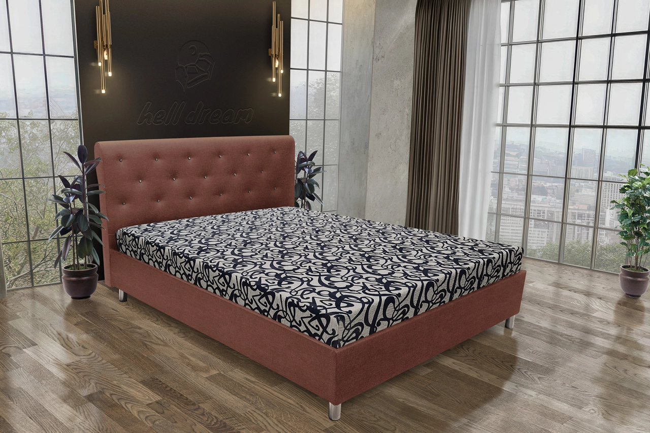 Gyémánt franciaágy toszkán vörös és tosca mintás szövet