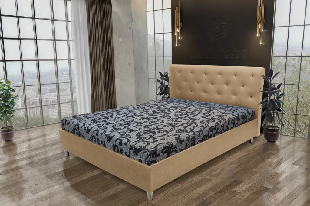 Gyémánt franciaágy világos fahéj és fabia mintás szövet