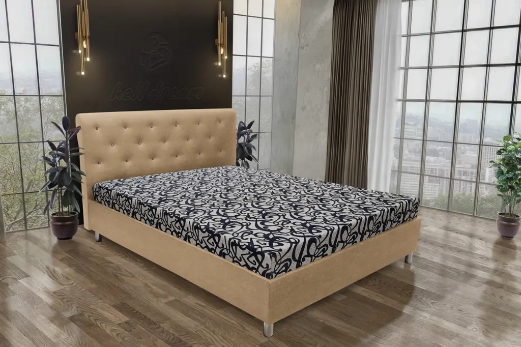 Gyémánt franciaágy világos fahéj és tosca mintás szövet