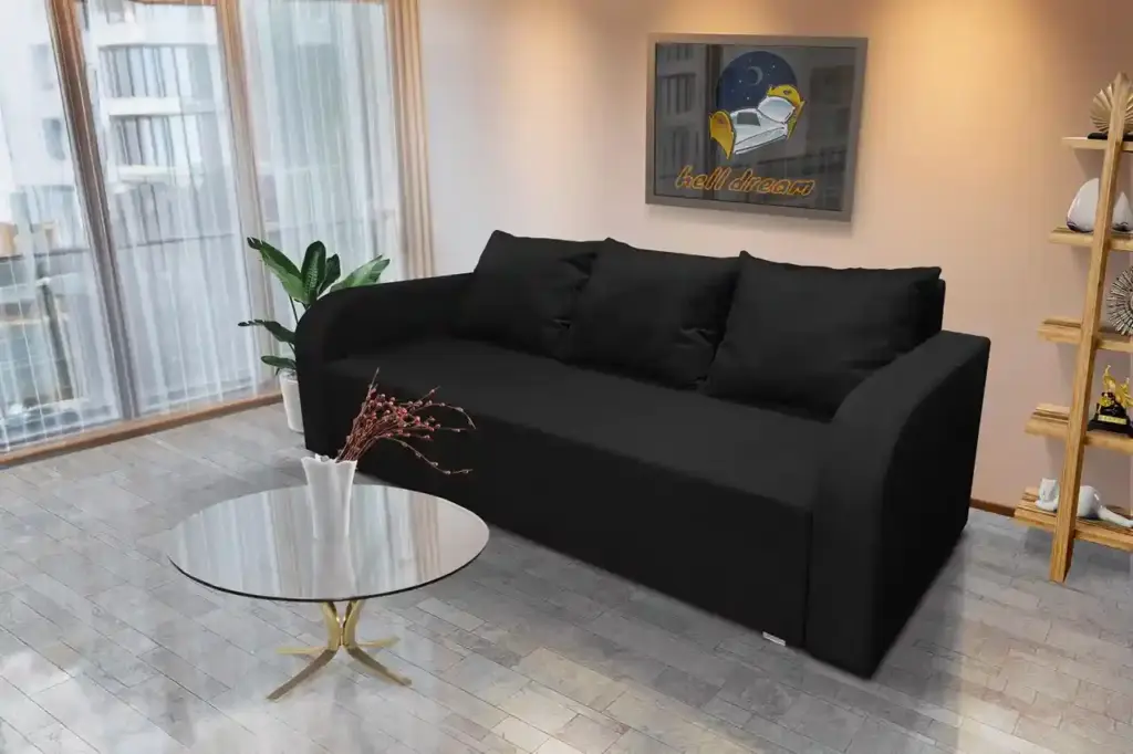 Joki ágyazható ágyneműtartós kanapé fekete szövettel