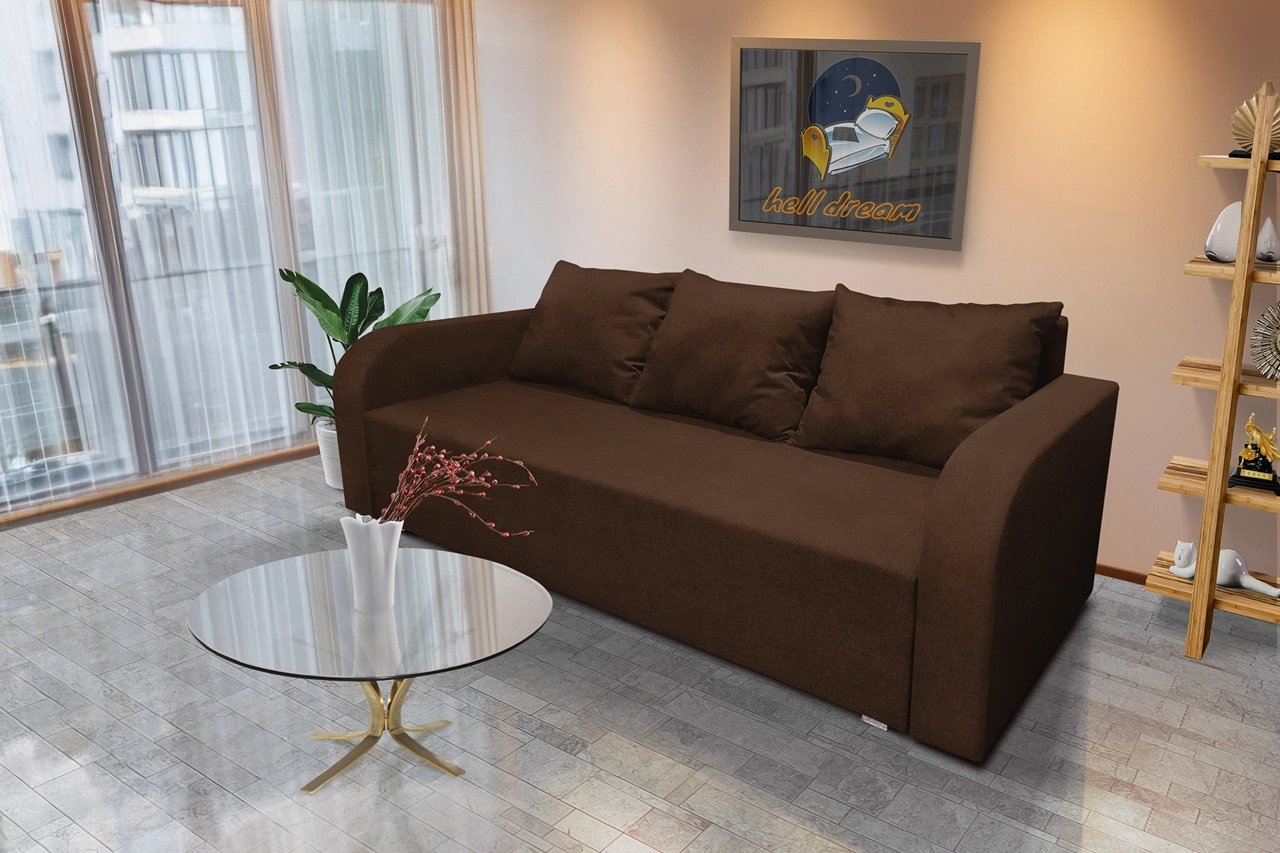 Joki ágyazható ágyneműtartós kanapé sötét mahagóni szövettel