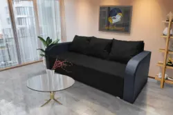 Joli ágyneműtartós ágyazható kanapé bőr kar fekete szövet