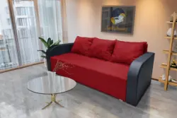 Joli ágyneműtartós ágyazható kanapé bőr kar japán karminvörös szövet