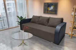 Joli ágyneműtartós ágyazható kanapé bőr kar mély földszürke szövet