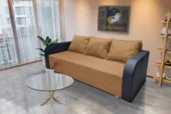 Joli ágyneműtartós ágyazható kanapé bőr kar okker szövet