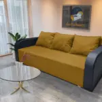 Joli ágyneműtartós ágyazható kanapé bőr kar őszarany szövet