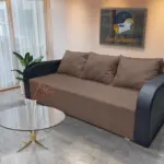 Joli ágyneműtartós ágyazható kanapé bőr kar pasztell taupe szövet