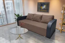 Joli ágyneműtartós ágyazható kanapé bőr kar pasztell taupe szövet