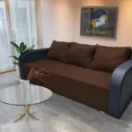 Joli ágyneműtartós ágyazható kanapé bőr kar sötét mahagóni szövet