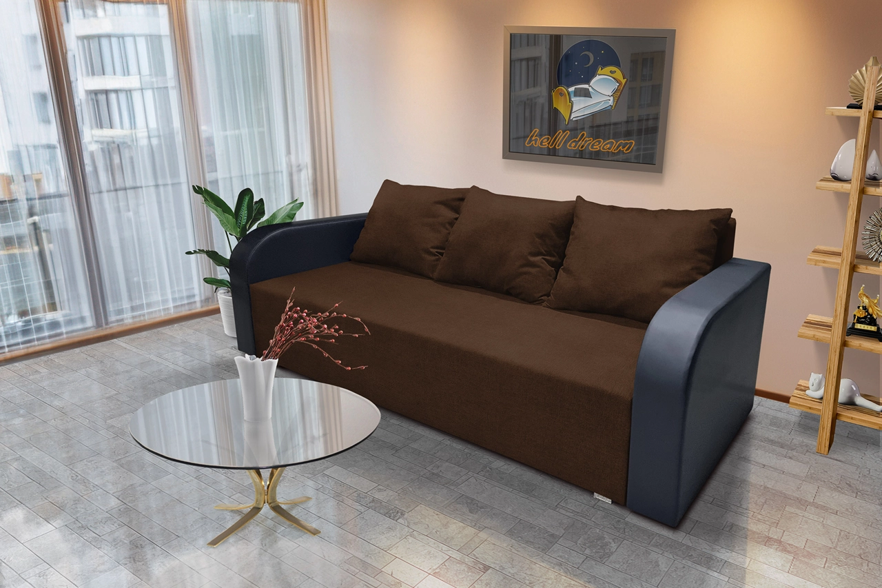 Joli ágyneműtartós ágyazható kanapé bőr kar sötét mahagóni szövet