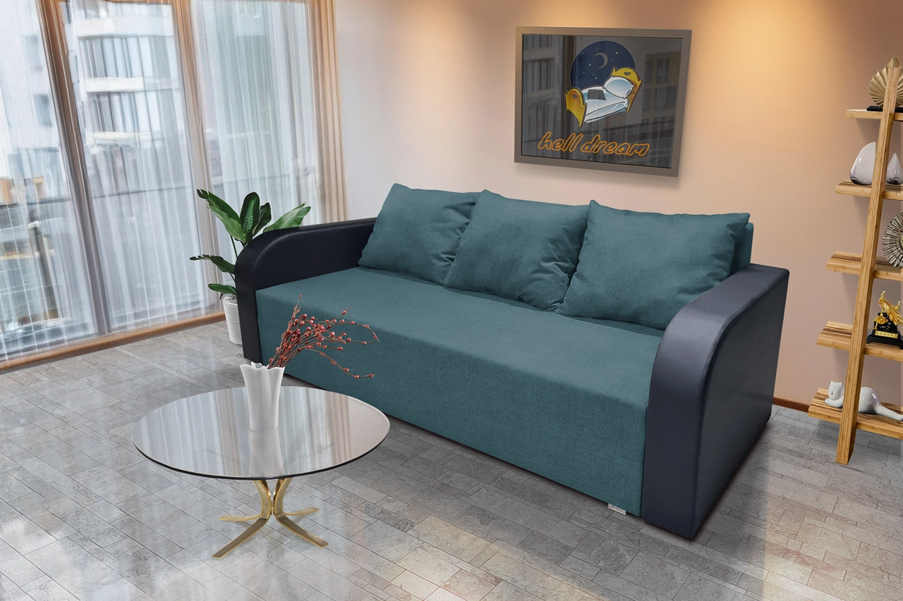 Joli ágyneműtartós ágyazható kanapé bőr kar szürkés kadét szövet