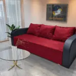 Léna kinyitható kanapé bőr kar antik rubintvörös szövet