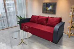 Léna kinyitható kanapé bőr kar antik rubintvörös szövet