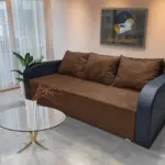 Léna kinyitható kanapé bőr kar havannabarna szövet