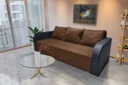 Léna kinyitható kanapé bőr kar havannabarna szövet