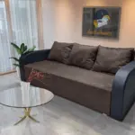 Léna kinyitható kanapé bőr kar mély mályvabarna szövet