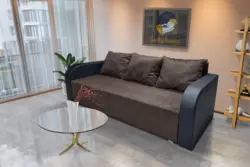 Léna kinyitható kanapé bőr kar mély mályvabarna szövet