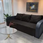 Léna kinyitható kanapé bőr kar sejtelmes fekete szövet