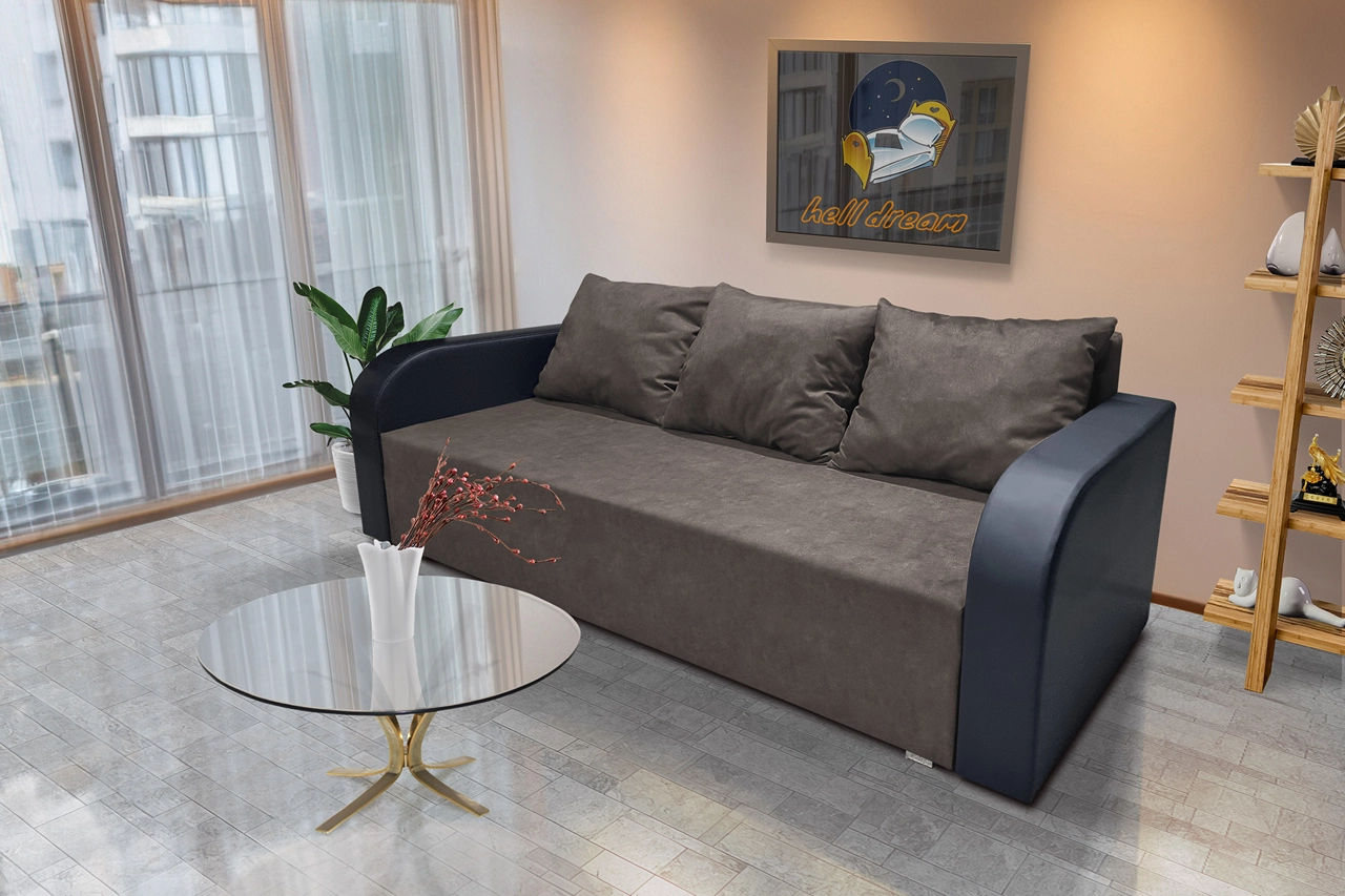 Léna kinyitható kanapé bőr kar taupe szürke szövet