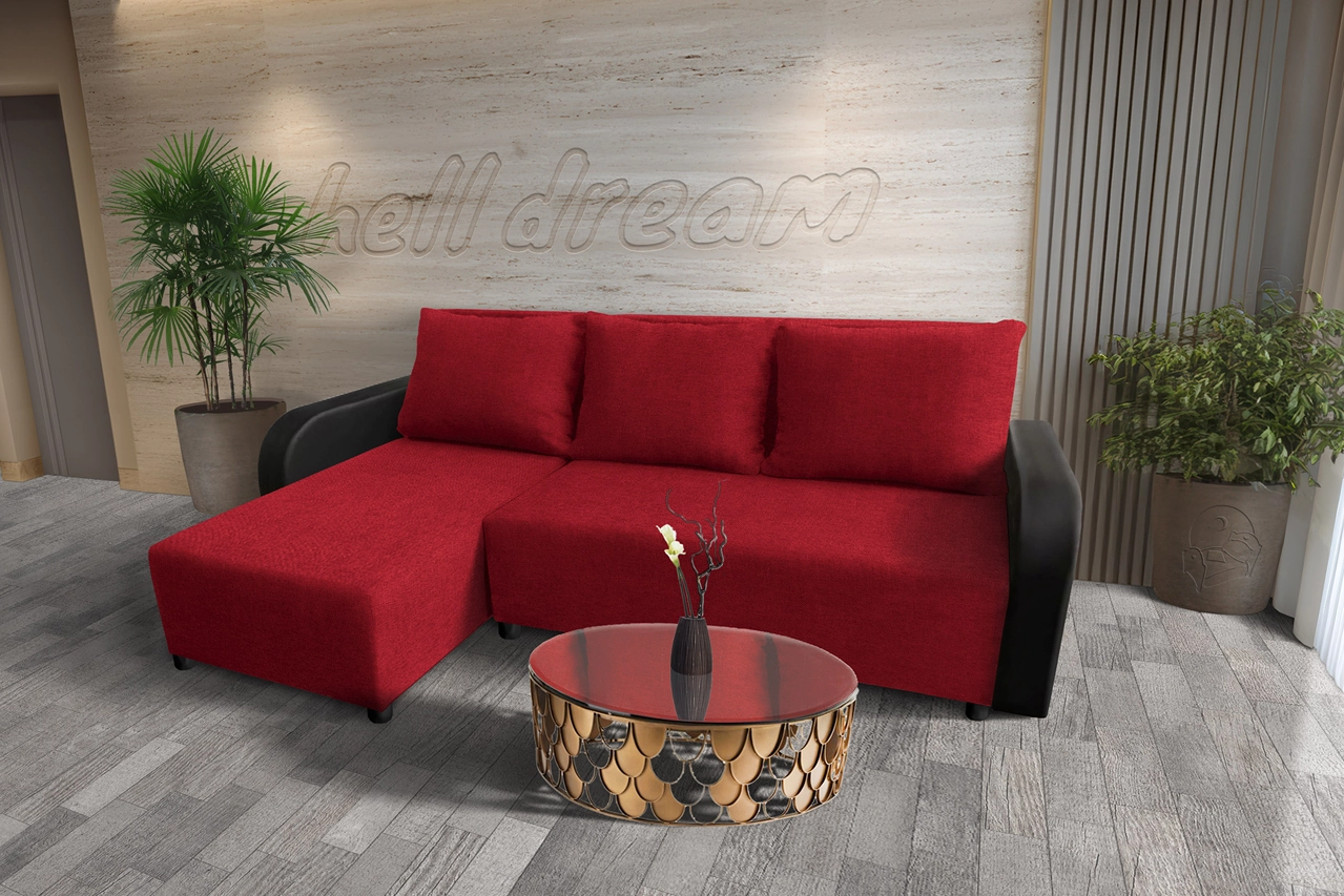 Linda sarokkanapé remek japán karminvörös szövettel