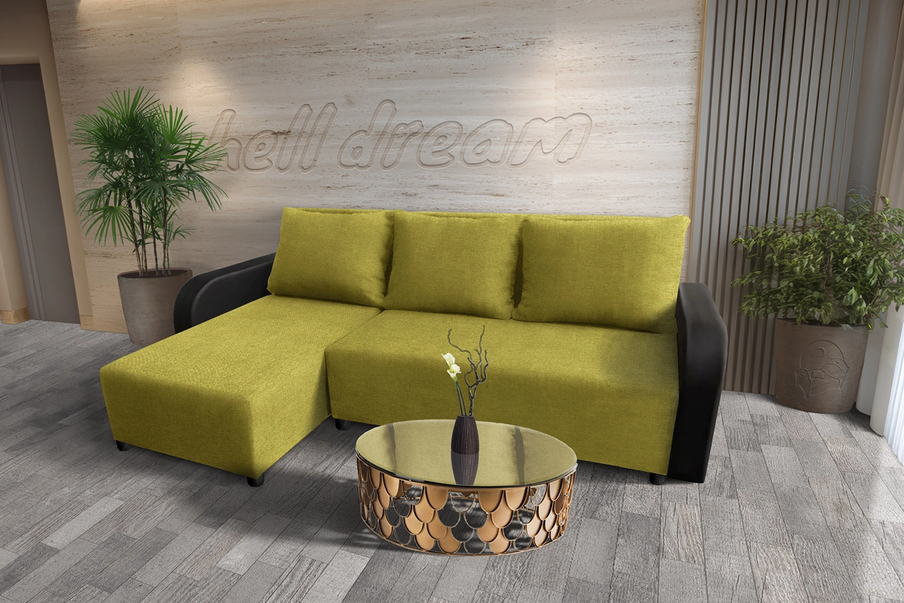 Linda sarokkanapé remek őszi levélzöld szövettel