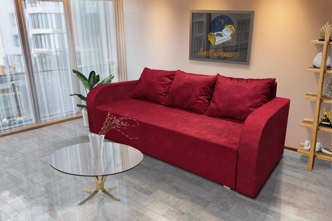 Luna ágyneműtartós ágyazható kanapé antik rubintvörös szövettel