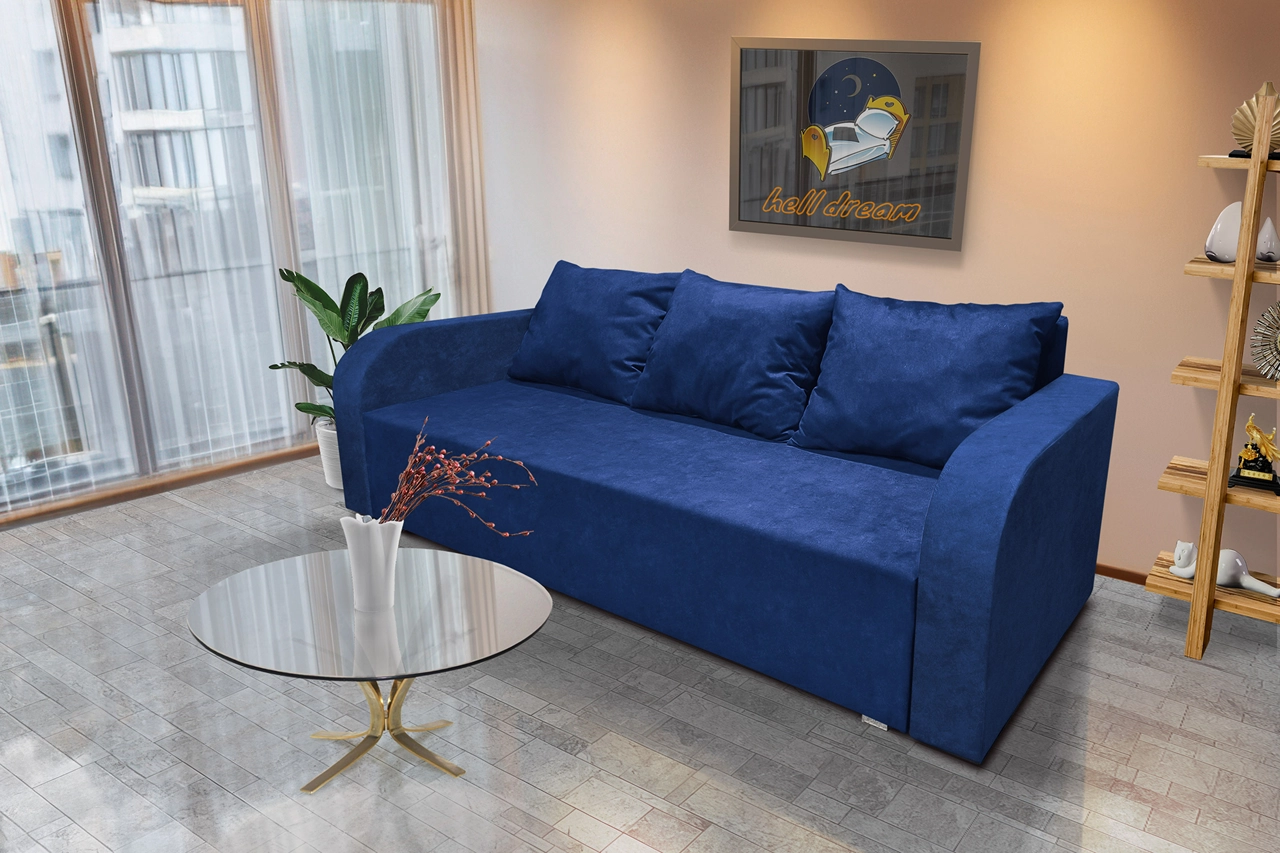 Luna ágyneműtartós ágyazható kanapé mély búzavirágkék szövettel