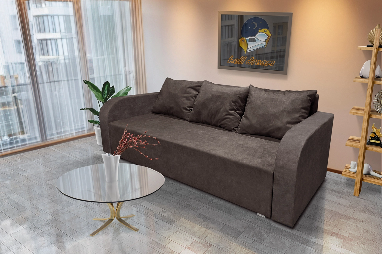 Luna ágyneműtartós ágyazható kanapé mély mályvabarna szövettel